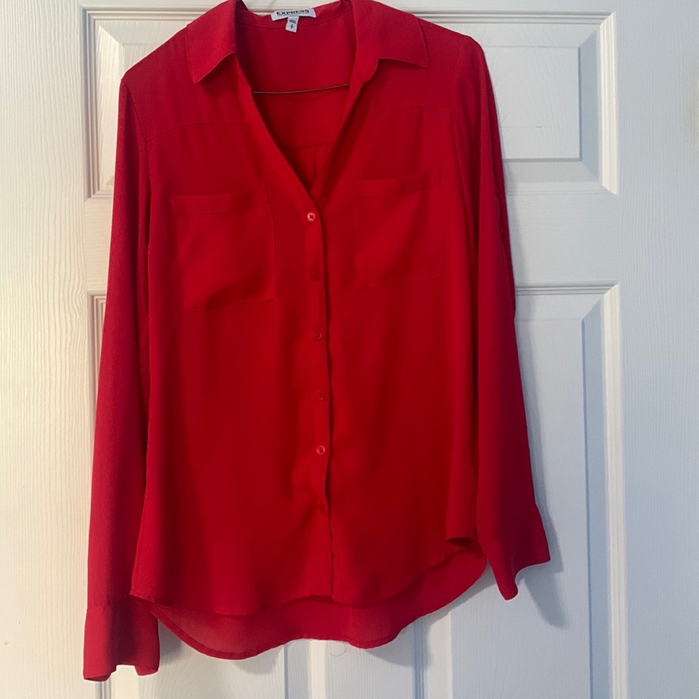 Red dress shirt women, long sleeve